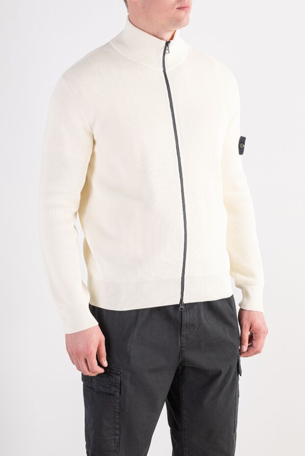 Stone Island white ribbed knit cardigan with patch 197766 - photo 3