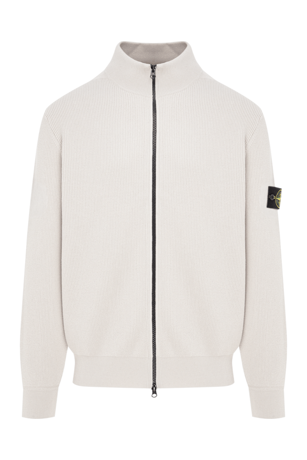 Stone Island light grey ribbed knit cardigan with patch 197767 - photo 1