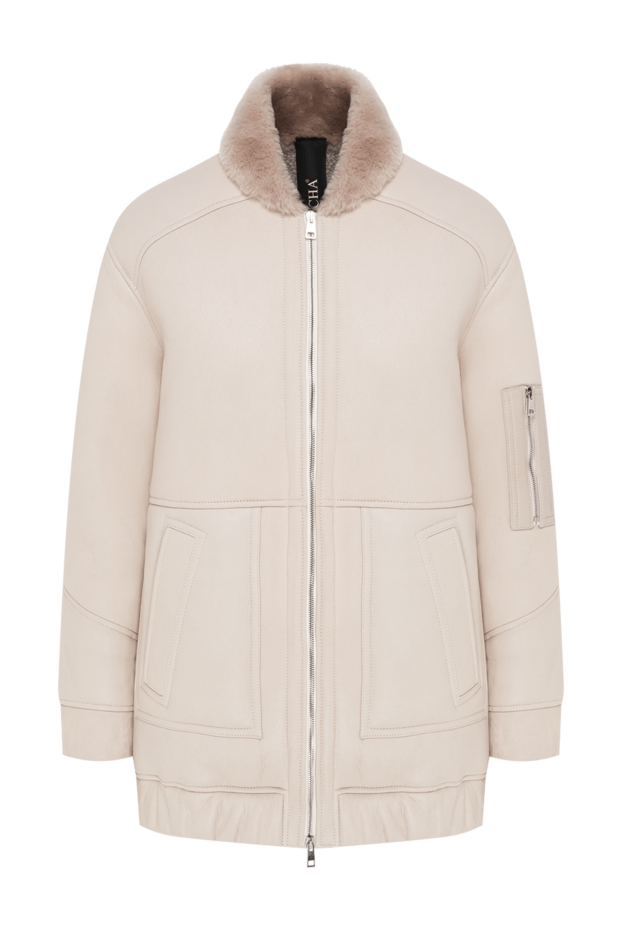 Blancha women's ecru sheepskin coat with a fur collar 197778 - photo 1