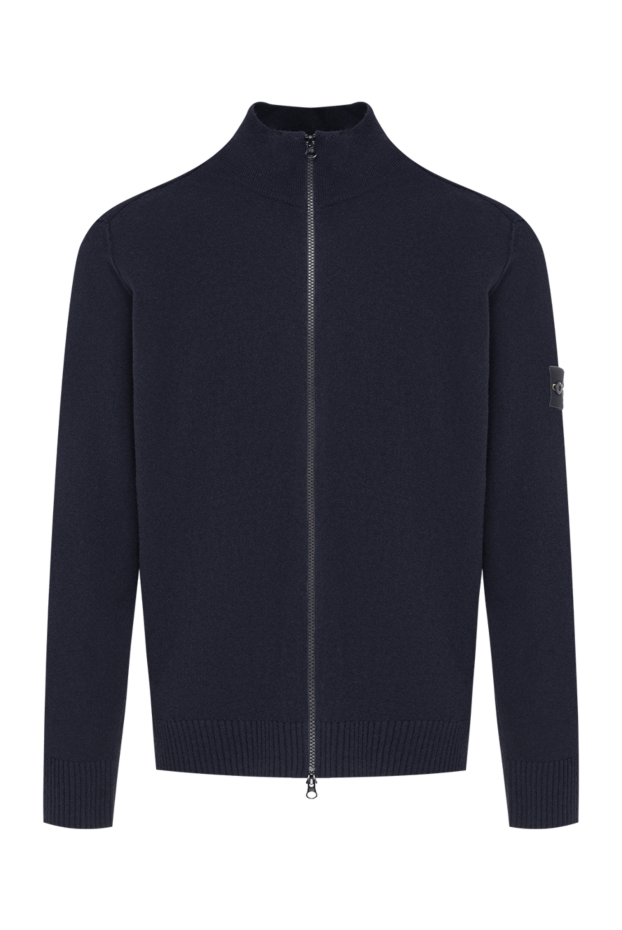 Stone Island men's ultra-fine blue virgin wool knitted zip-up cardigan 197883 - photo 1