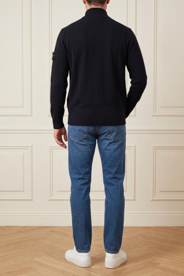 Stone Island men's ultra-fine blue virgin wool knitted zip-up cardigan 197883 - photo 2