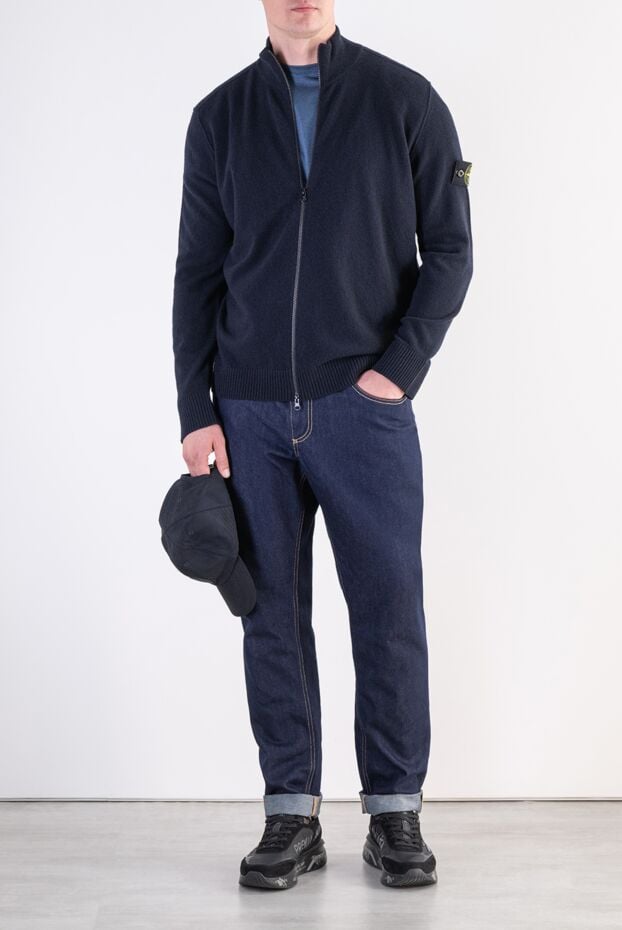 Stone Island men's ultra-fine blue virgin wool knitted zip-up cardigan 197883 - photo 2