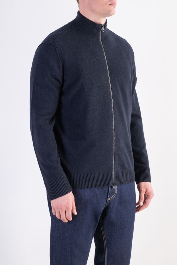 Stone Island men's ultra-fine blue virgin wool knitted zip-up cardigan 197883 - photo 3