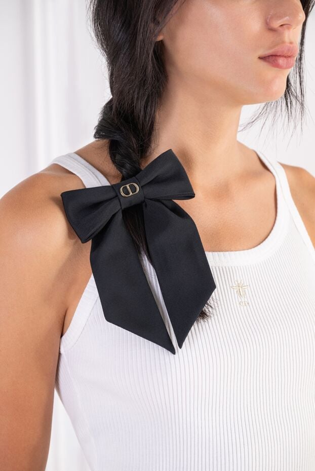 Dior black twist bow hair clip with gold cd logo 197899 - photo 2