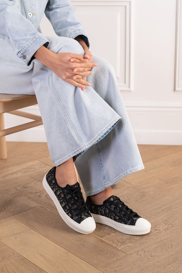 Dior women's walk'n'dior textile sneakers with oblique embroidery in black 197906 - photo 2