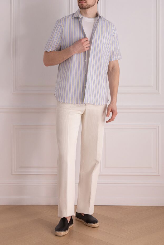 Canali men's casual shirt cotton linen in light check 936605 - photo 2
