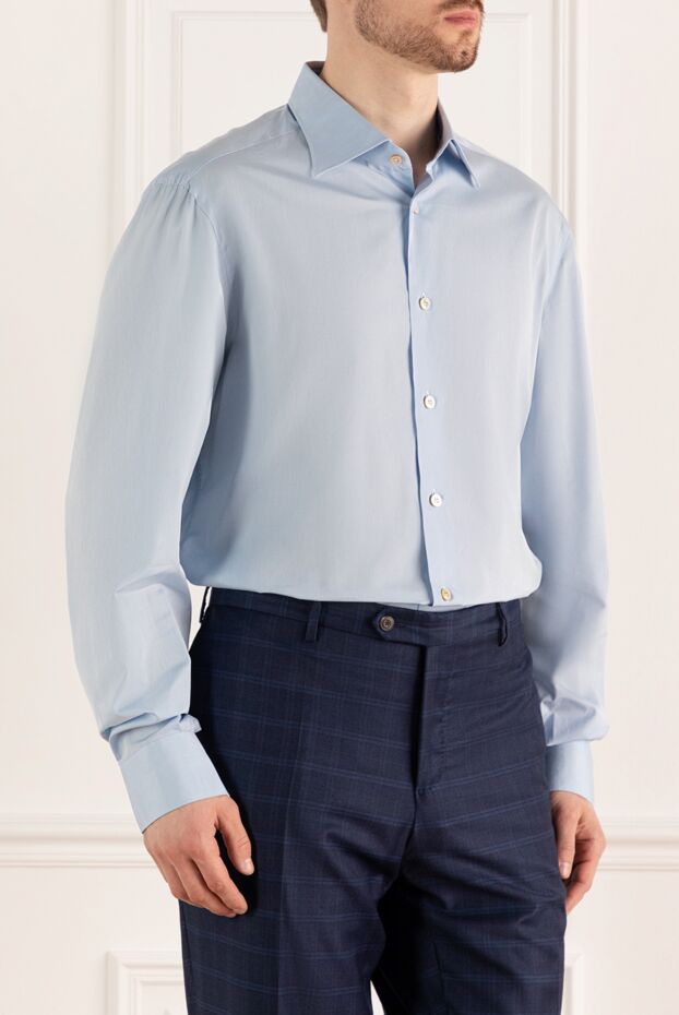 Kiton light blue cotton shirt with classic collar 949404 - photo 3