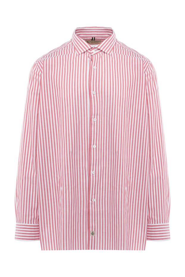 Borrelli мужская рубашка приталенная в бело-красную полоску с длинным рукавом 989737 - фото 1