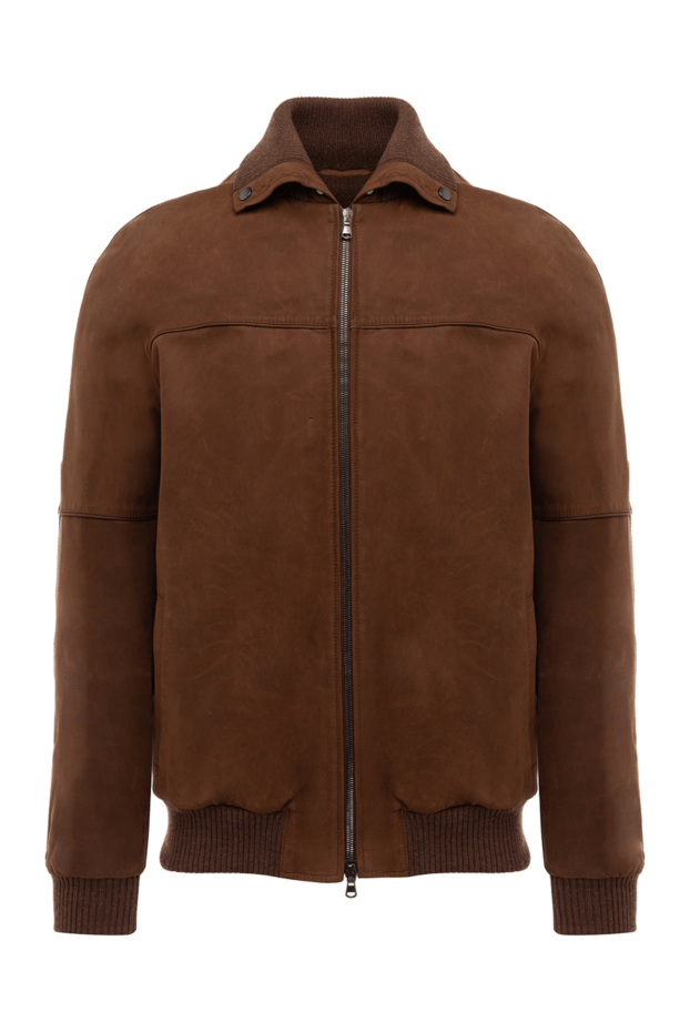Genuine leather jacket for men brown with zipper - photo 1