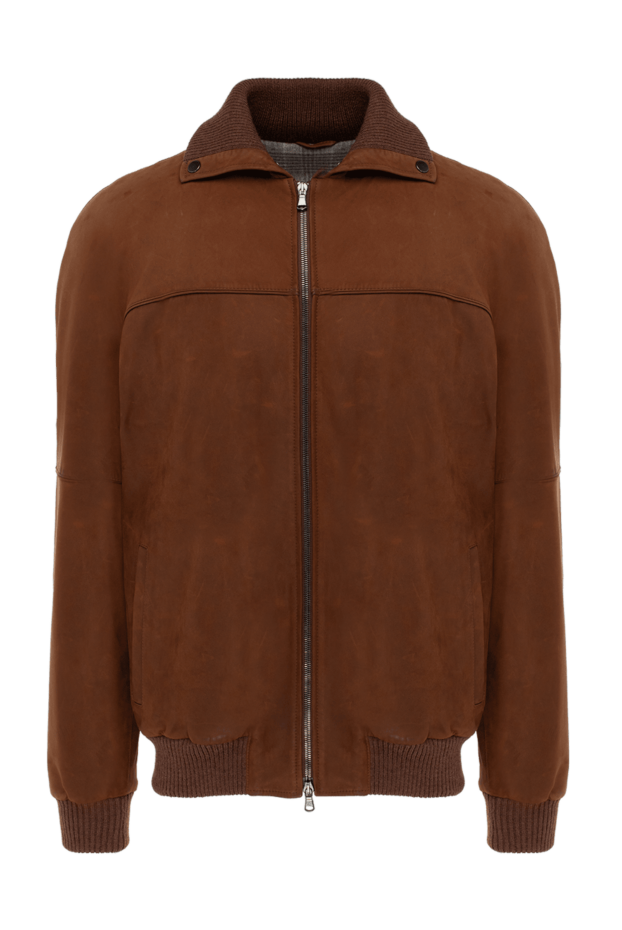 Wonderland autumn men's jacket made of smooth leather with a collar with buttons and an elastic waistband 991164 - photo 1