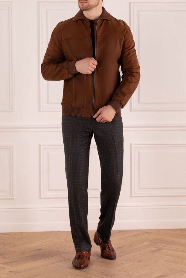 Wonderland autumn men's jacket made of smooth leather with a collar with buttons and an elastic waistband 991164 - photo 2