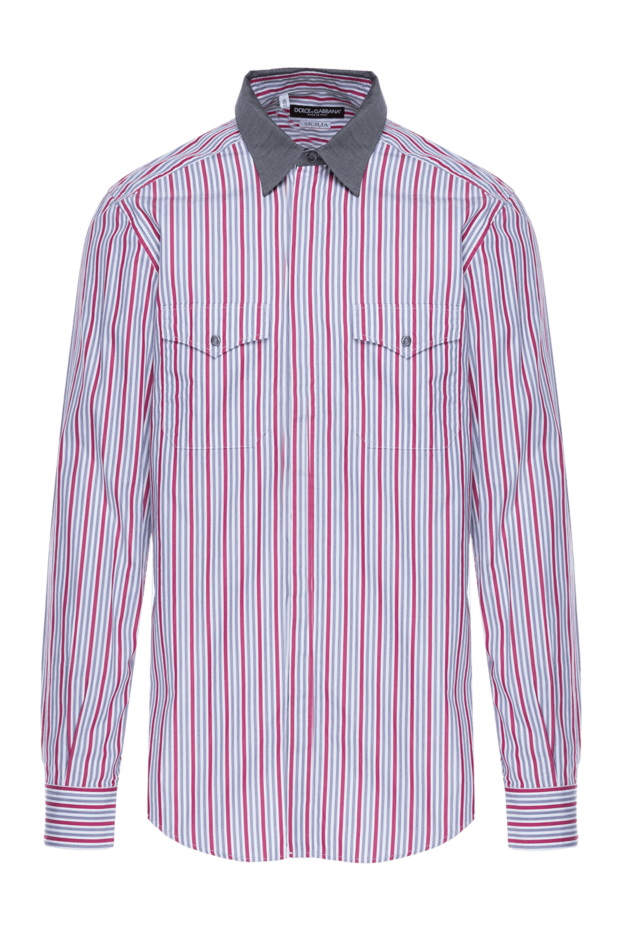 Dolce & Gabbana red and blue striped cotton shirt with dark contrast collar 999181 - photo 1