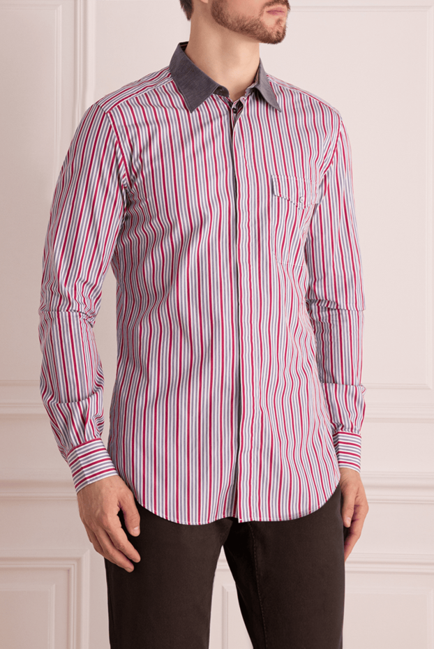 Dolce & Gabbana red and blue striped cotton shirt with dark contrast collar 999181 - photo 3