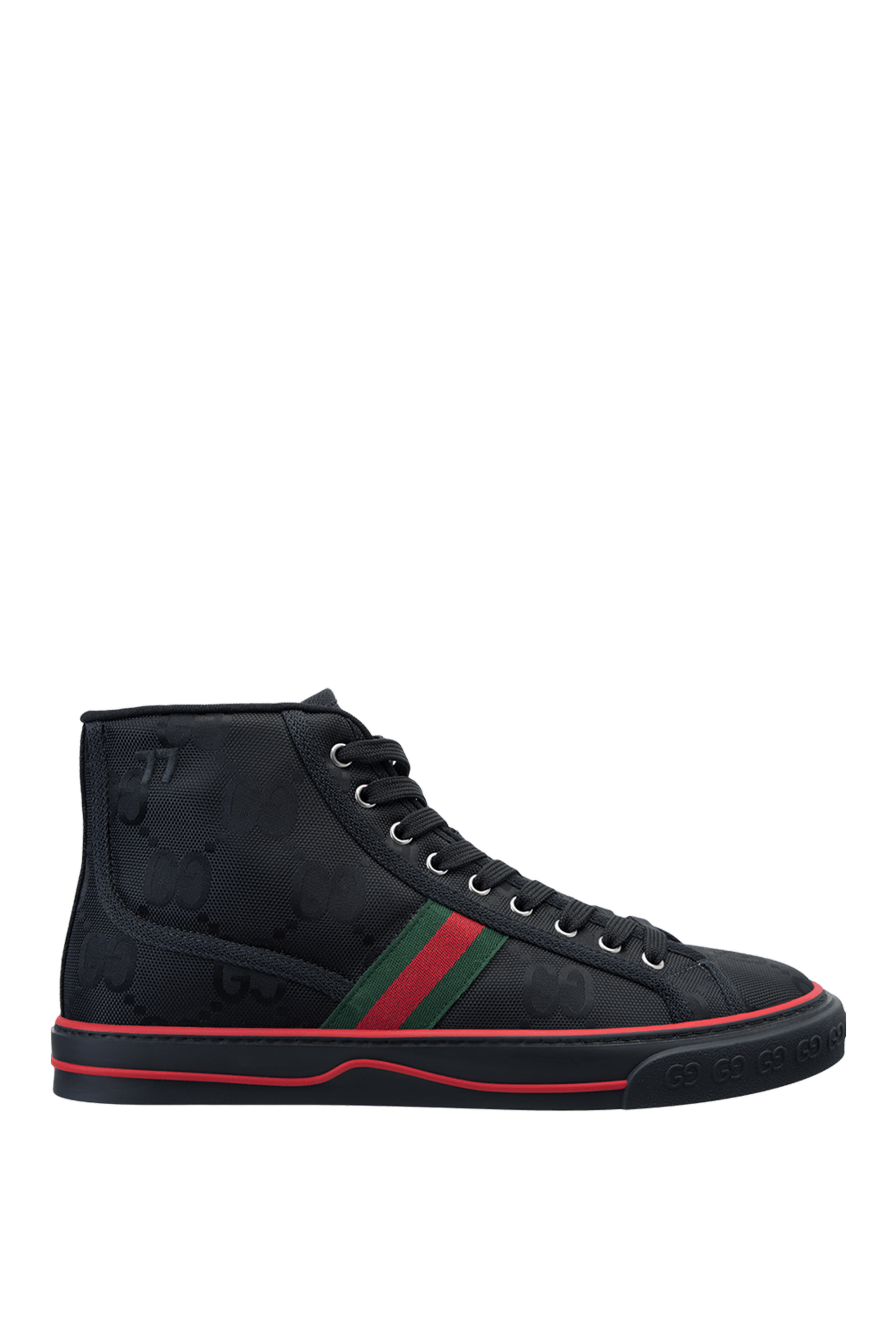 Gucci високі текстильні кеди з монограмою та смужками web 158003 - фото 1