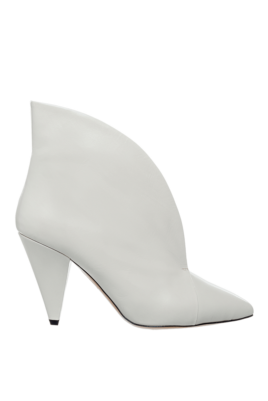 Women's white leather ankle boots with a sculpted cutout