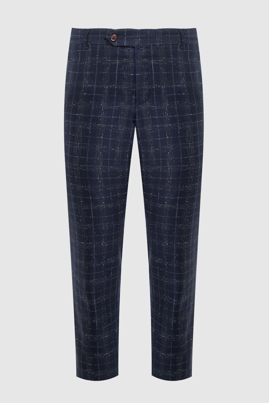 PT01 (Pantaloni Torino) клетчатые брюки мужские синие из натуральной шерсти на каждый день 164575 - фото 1
