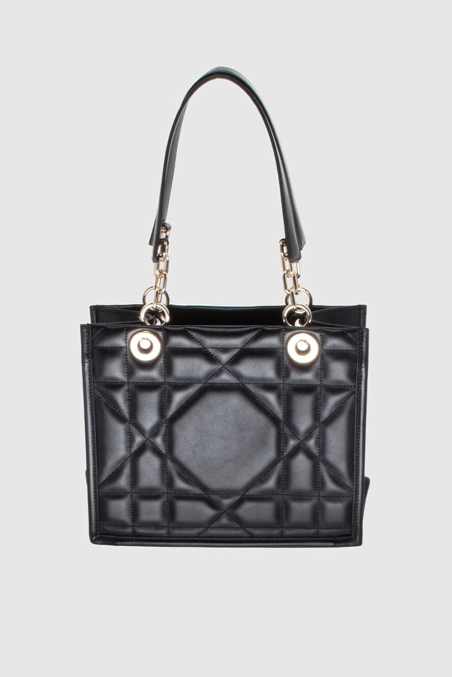 Women's black square bag made of textured leather