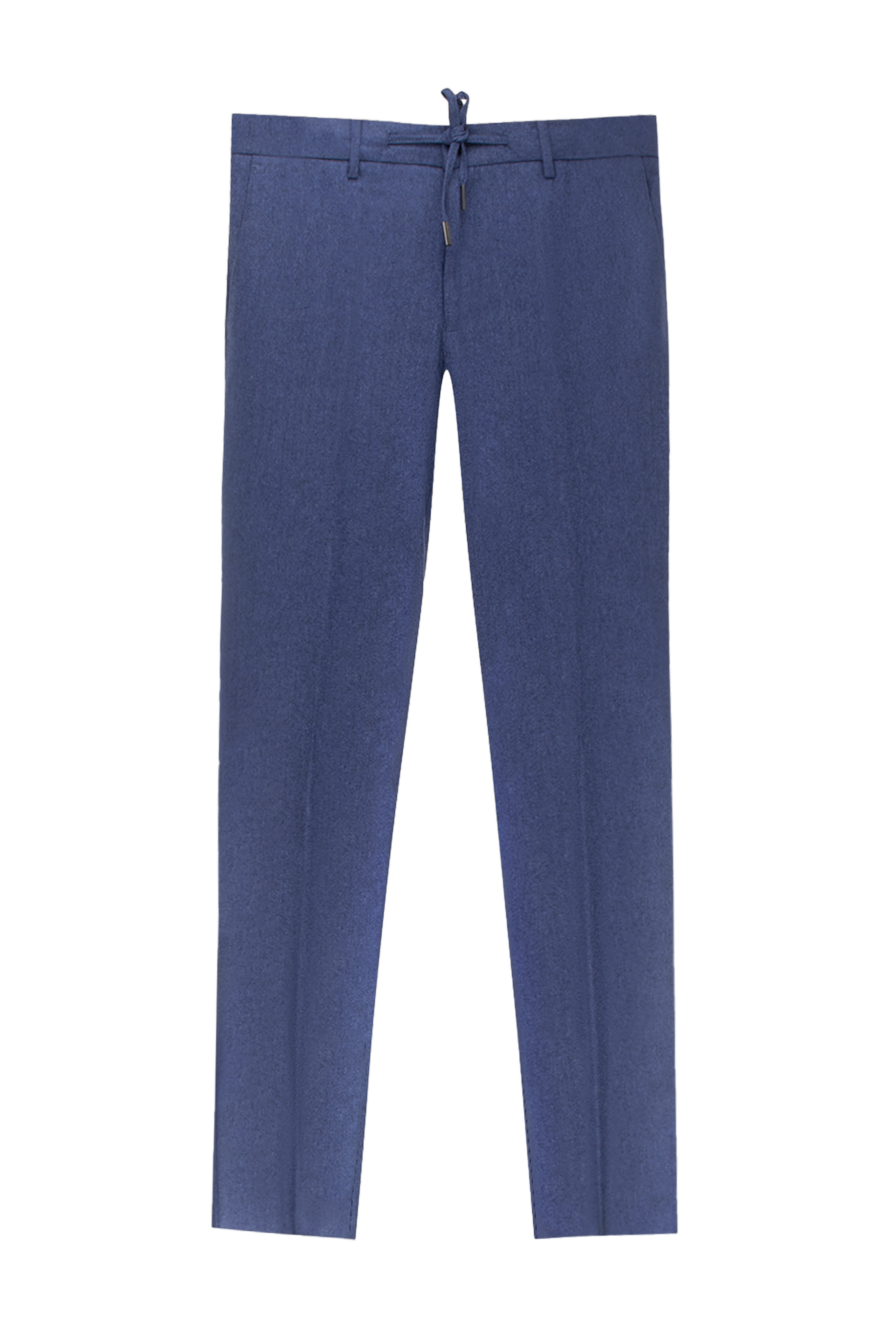 Cesare di Napoli men's light blue wool trousers with drawstring waistband 171807 - photo 1