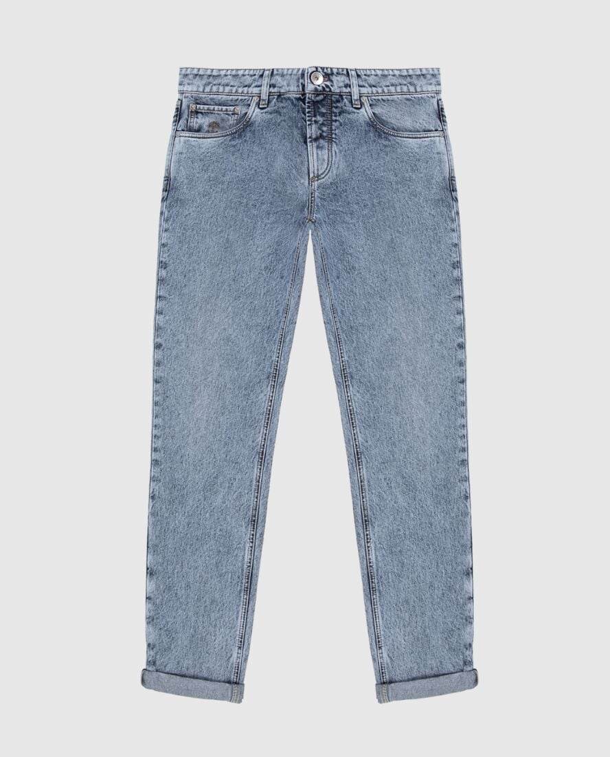 Men's light blue denim jeans with a stonewash effect