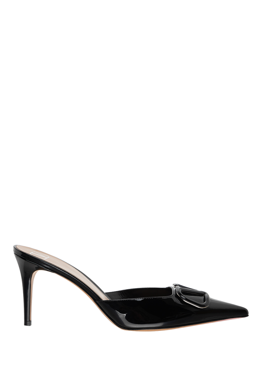 Black patent leather mules women's