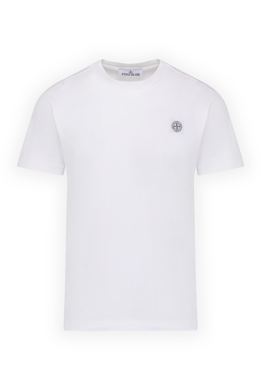 Stone Island біла бавовняна футболка з фірмовим нашивним логотипом 178474 - фото 1