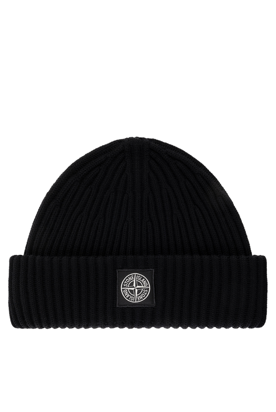 Stone Island man black woolen men's hat with logo 185070 - photo 1