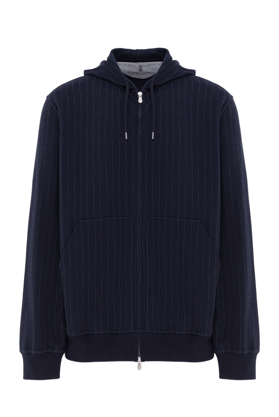 Brunello Cucinelli мужская кофта на молнии из хлопка кашемира и шерсти с капюшоном 185124 - фото 1