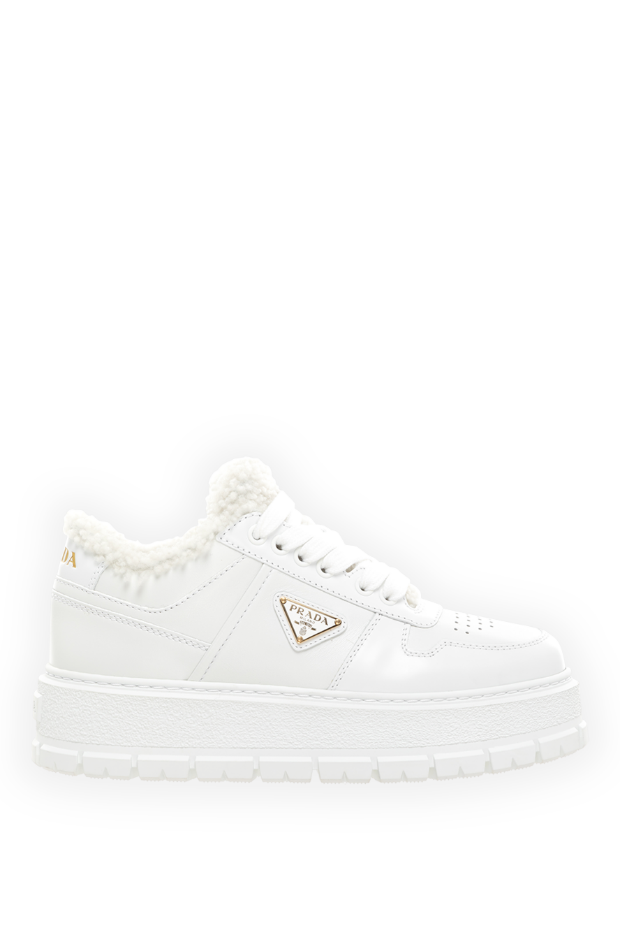 Prada woman women's winter leather sneakers white with fur 185376 - photo 1