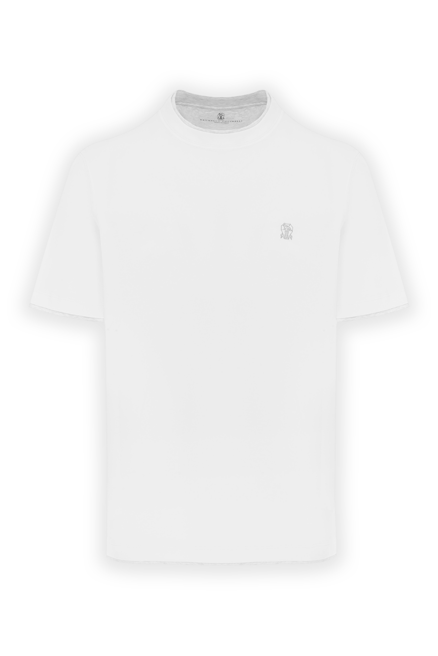 Brunello Cucinelli white men's t-shirt with piping and cotton logo 186806 - photo 1