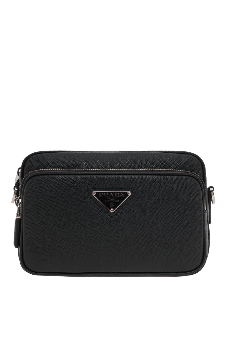 Prada сумка на плечо из сафьяновой кожи черная мужская 187285 - фото 1