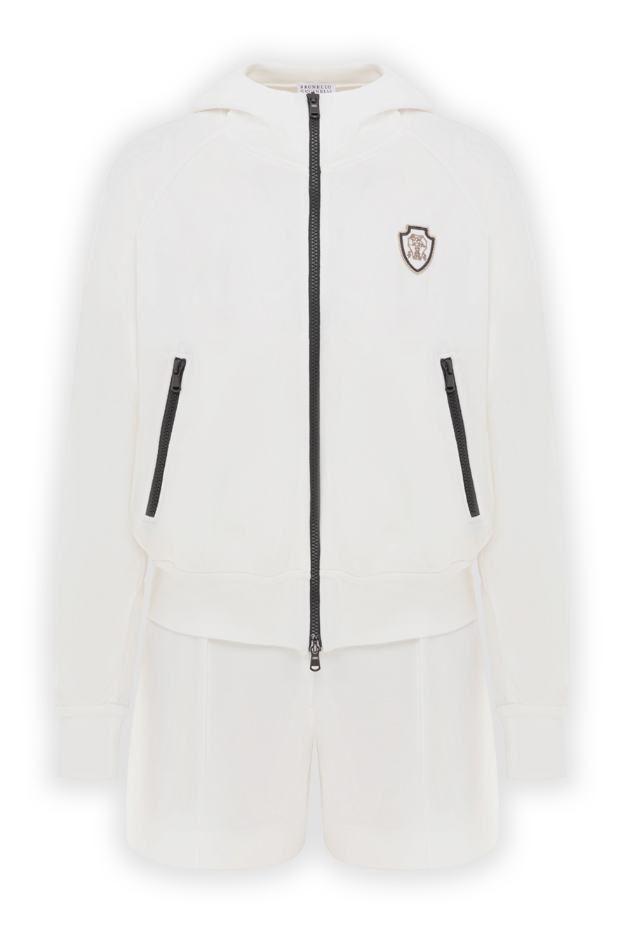 Brunello Cucinelli костюм шорти та худі з капюшоном та нашивкою-логотипом білі 188042 - фото 1