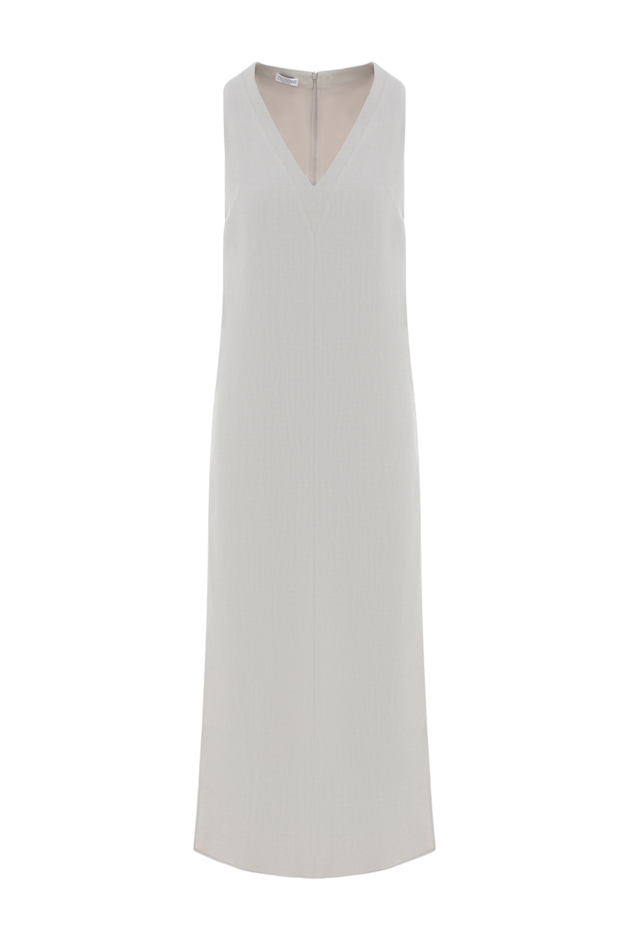 Brunello Cucinelli maxi sleeveless dress with slits made of viscose and linen beige 188361 - photo 1