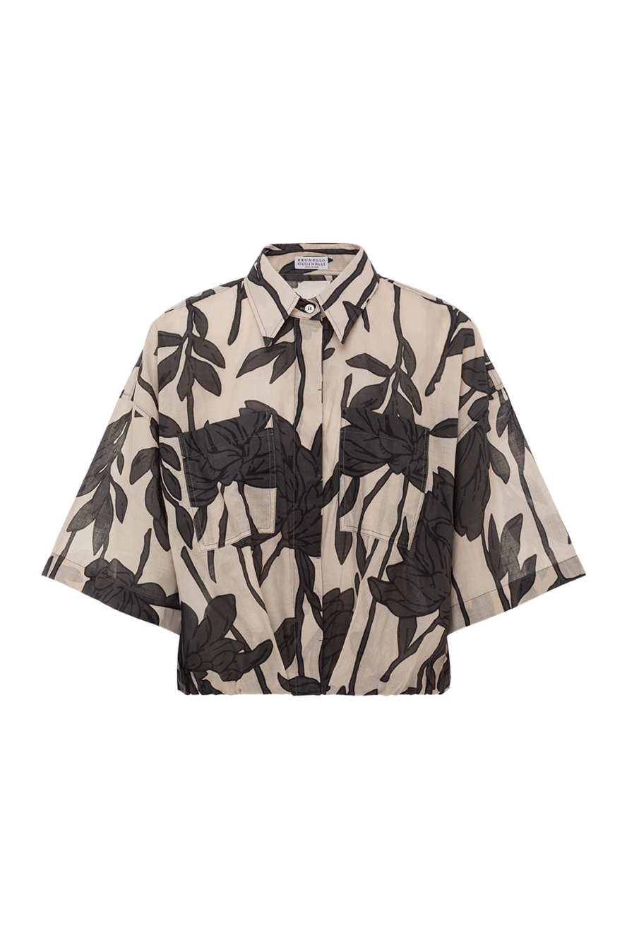 Brunello Cucinelli women's cotton poplin blouse with leaf print beige 188462 - photo 1