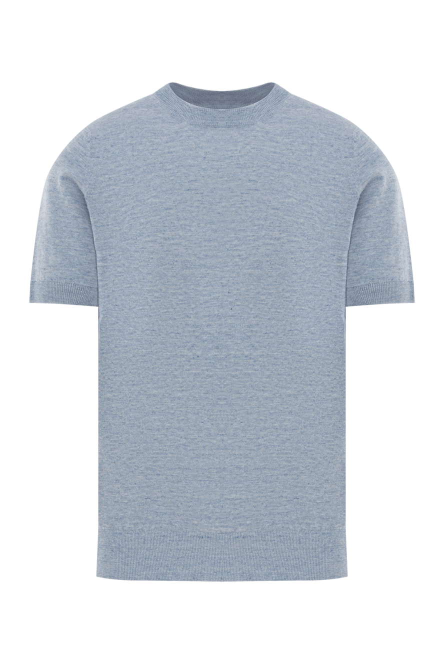 Brunello Cucinelli blue melange linen and cotton men's t-shirt 188702 - photo 1