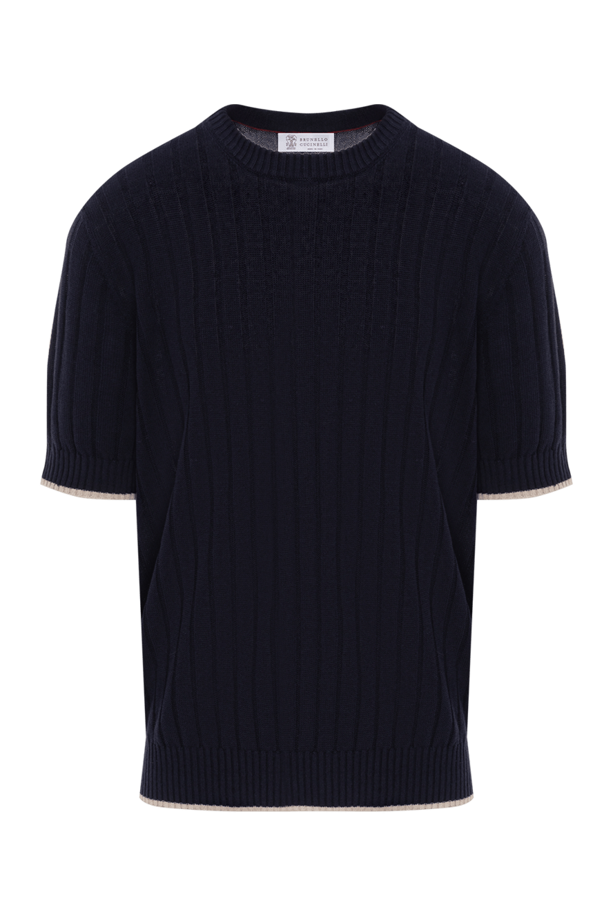 Brunello Cucinelli linen and cotton t-shirt with flat ribbed pattern blue 188741 - photo 1