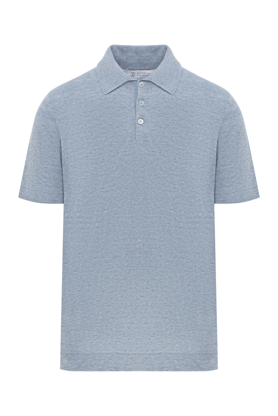 Brunello Cucinelli men's blue melange cotton polo shirt 188747 - photo 1