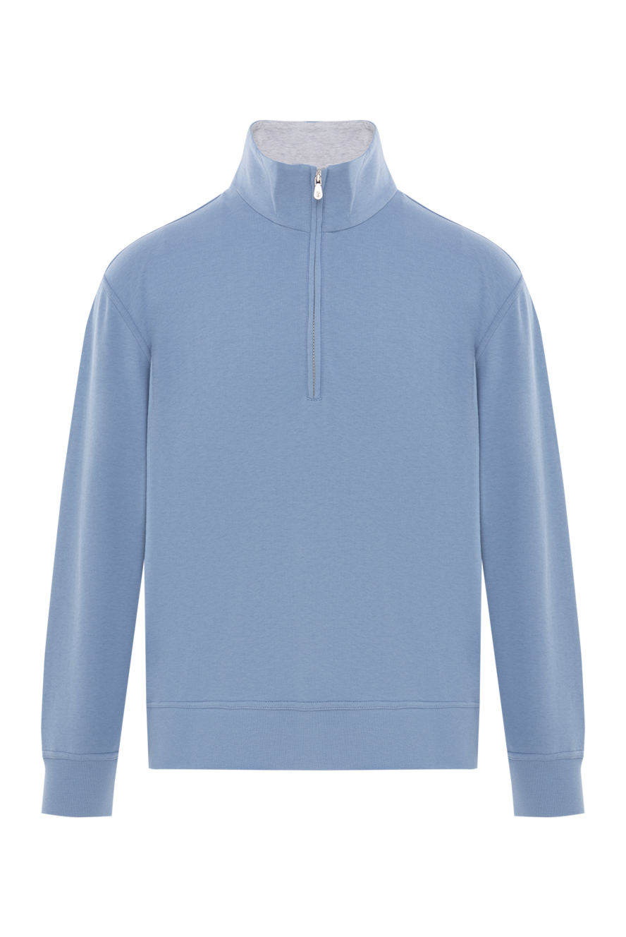 Brunello Cucinelli cotton troyer with high collar and zip light blue 188769 - photo 1
