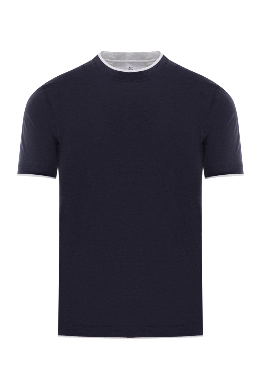 Brunello Cucinelli blue cotton jersey crew neck t-shirt with layered effect 188774 - photo 1