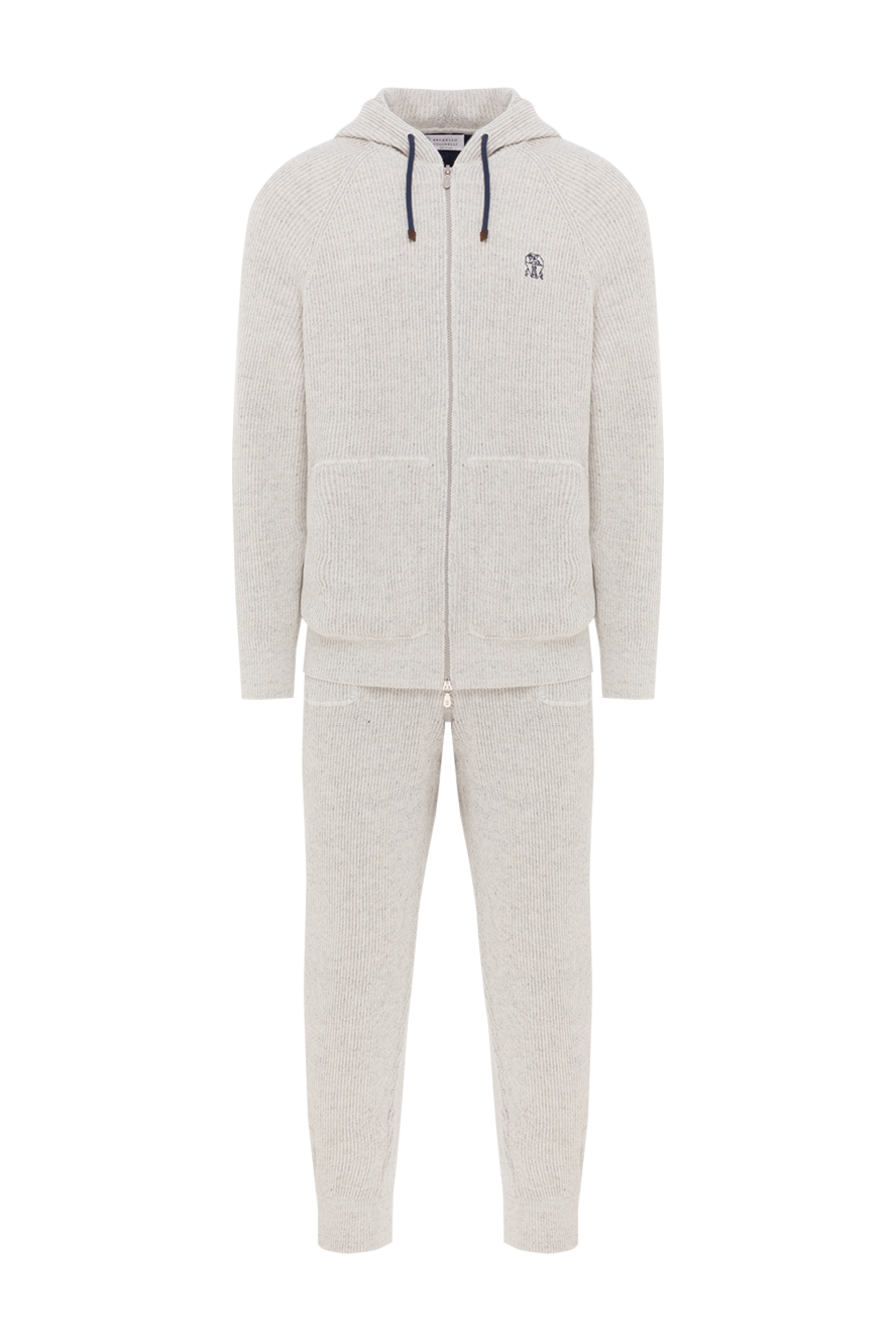 Brunello Cucinelli grey cashmere ribbed tracksuit with hood and logo 188815 - photo 1