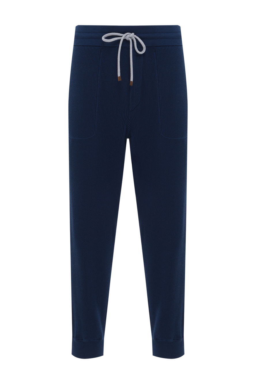 Brunello Cucinelli men's navy blue ribbed drawstring trousers 188832 - photo 1