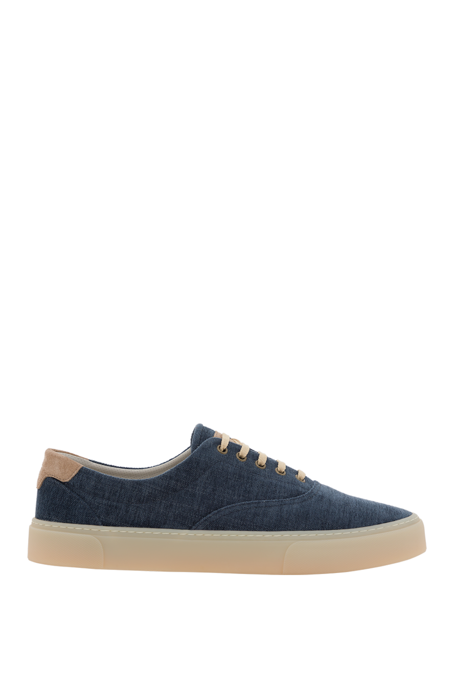 Brunello Cucinelli blue canvas sneakers with contrast soles 188845 - photo 1