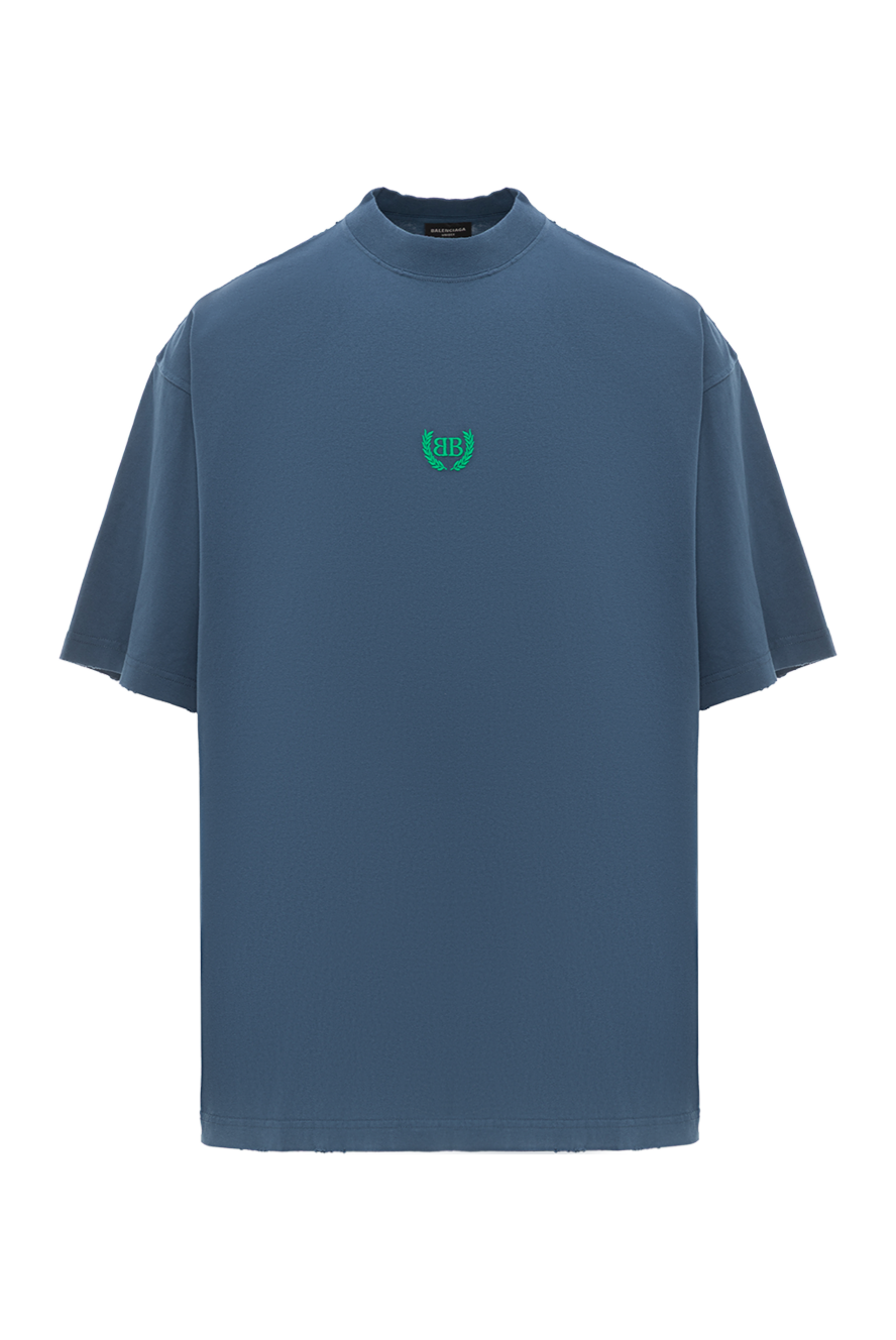 Balenciaga синяя футболка с круглым вырезом и вышитым логотипом из хлопка 189288 - фото 1
