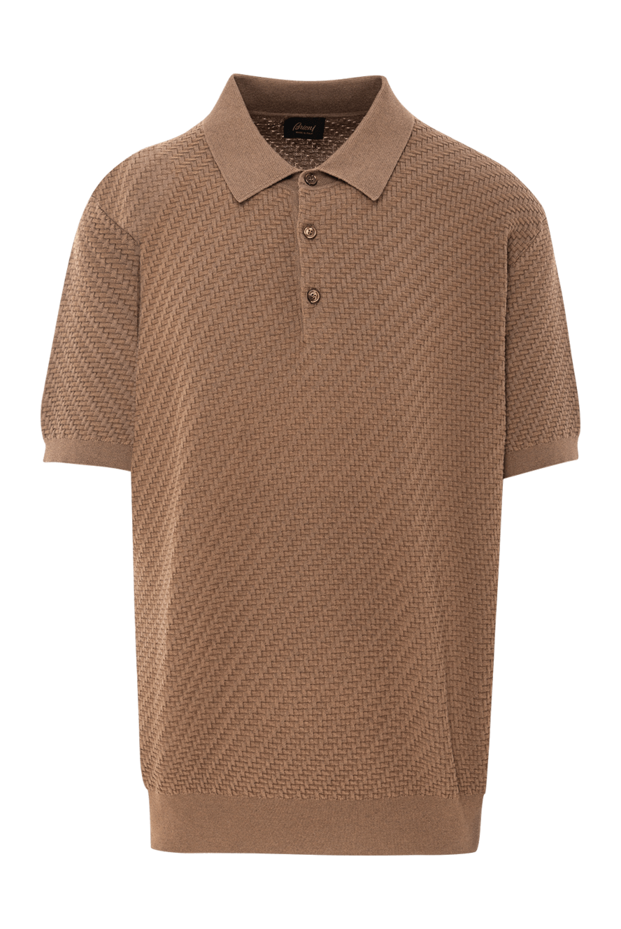 Brioni трикотажне коричневе поло з рельєфною фактурою та шовковистим блиском 190038 - фото 1