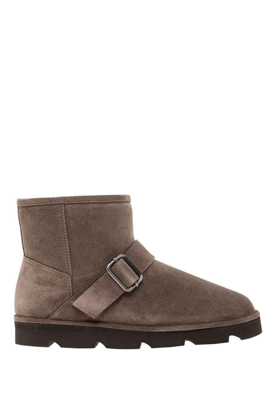 Brunello Cucinelli теплые зимние ботинки из замши с натуральным мехом женские 190580 - фото 1