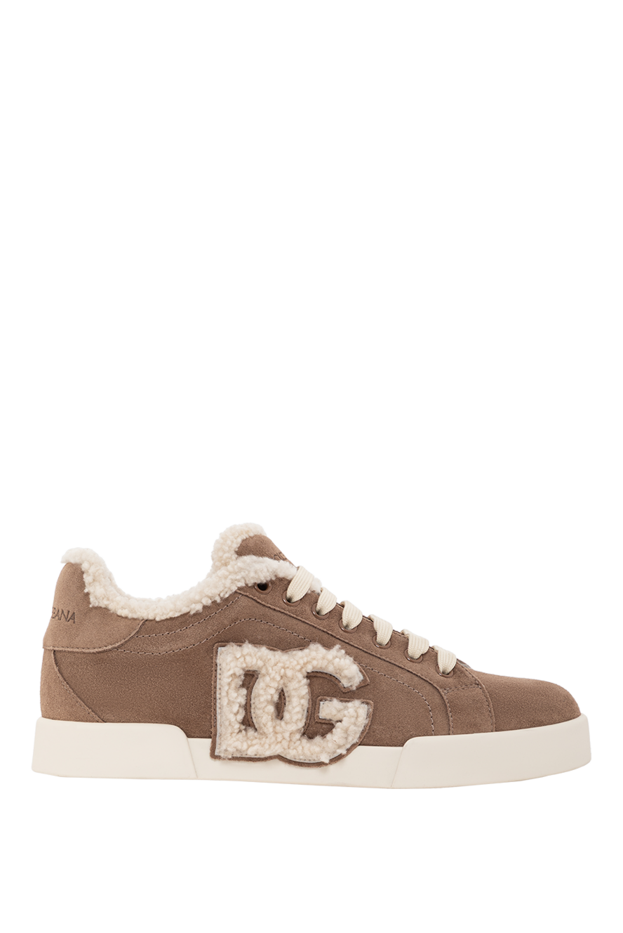 Dolce & Gabbana снікери portofino light з телячої шкіри та овчини коричневі 190980 - фото 1