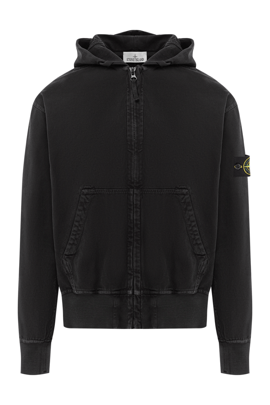 Stone Island чорний худі з органічної бавовни з ребристими вставками 191569 - фото 1