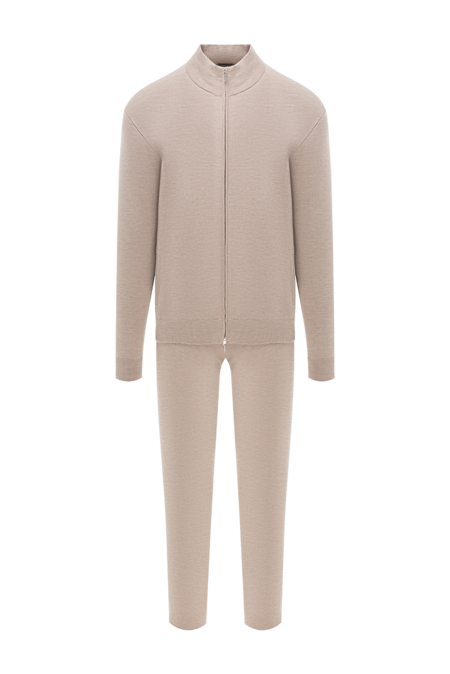 Cesare di Napoli classic wool tracksuit with a stand-up collar, beige 191728 - photo 1