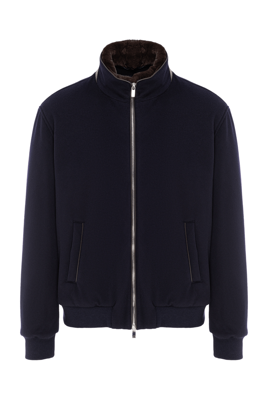 Tombolini бомбер із вовни синій з коміром на натуральному хутрі 191845 - фото 1
