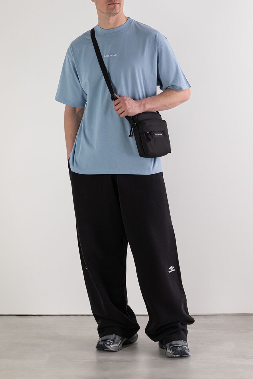 Balenciaga чоловіча блакитна футболка back medium fit з бавовни 193935 - фото 1