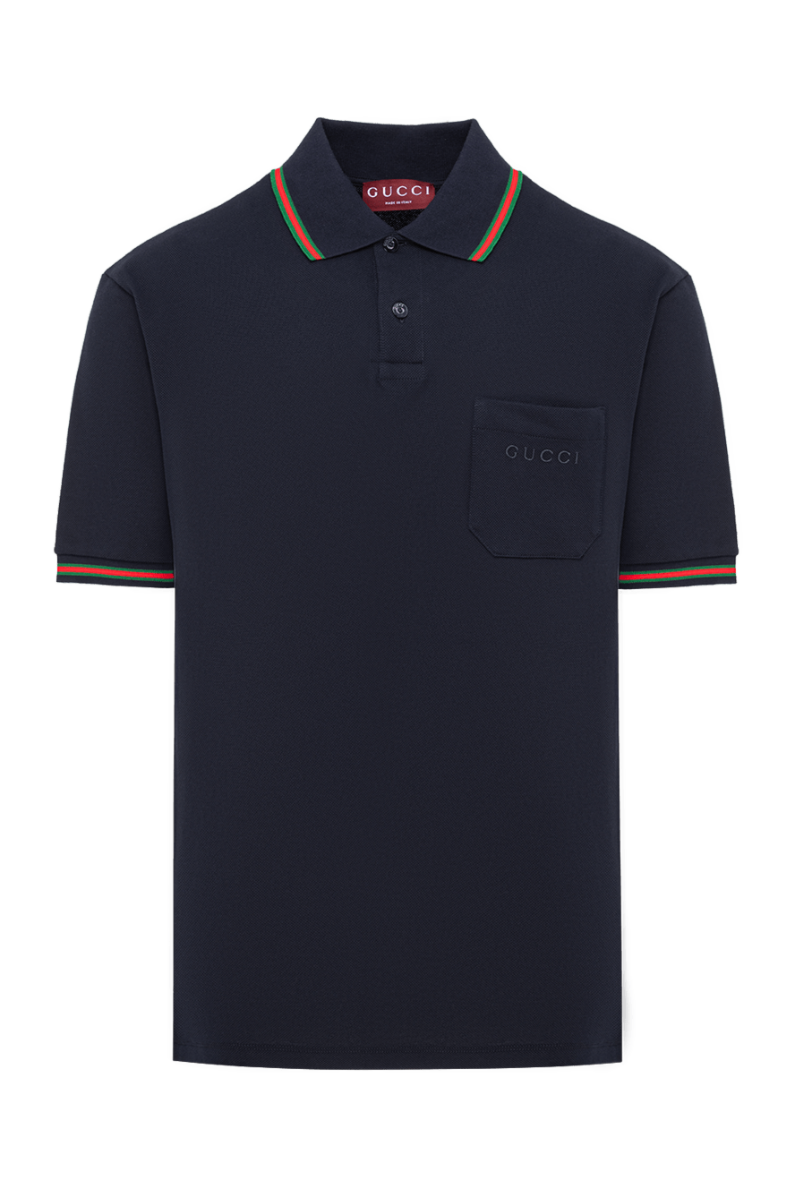 Gucci navy blue cotton polo with web's signature red and green trim 195153 - photo 1